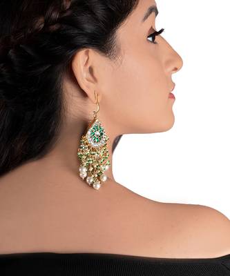 Baali Style Green And White Stone Earrings With Pearl 1