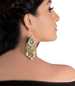 Baali Style Green And White Stone Earrings With Pearl