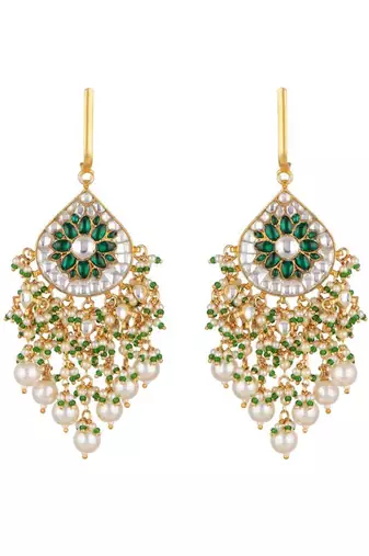 Baali Style Green And White Stone Earrings With Pearl