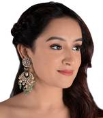 White Jadtar Stone Earrings With 2 Layer Pearl Sea Green Beads Beads