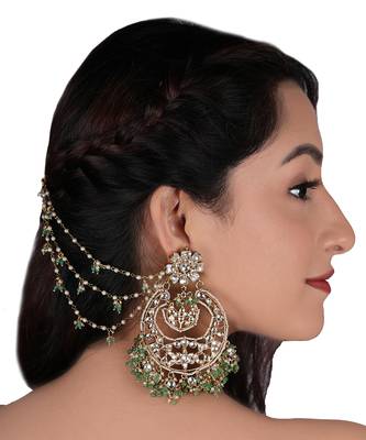 White Jadatr Stone Big Chand Baalis With Light Green Beads 1