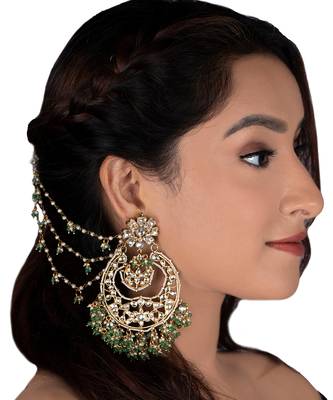 White Jadatr Stone Big Chand Baalis With Light Green Beads 2