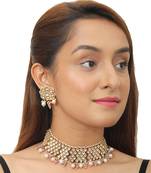 White Stone And Light Pink Beads Choker Set