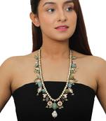 Sea Green Beads White Pearl And Jadtar Stone Necklace