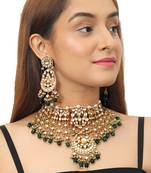 White Stone Heavy Necklace Set With Emerald Green Beads