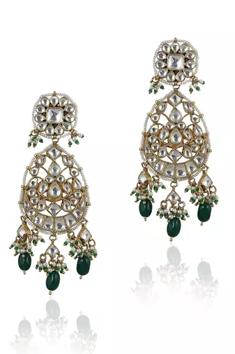 White Stone Heavy Necklace Set With Emerald Green Beads