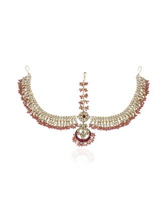 Pastel Pink And White Jadtar Stones Matha Patti 2