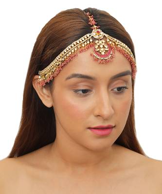 Pastel Pink And White Jadtar Stones Matha Patti 1