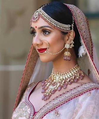 Pastel Pink And White Jadtar Stones Matha Patti 3