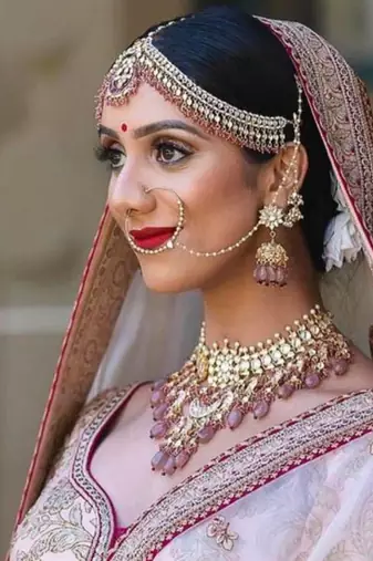 Pastel Pink And White Jadtar Stones Matha Patti