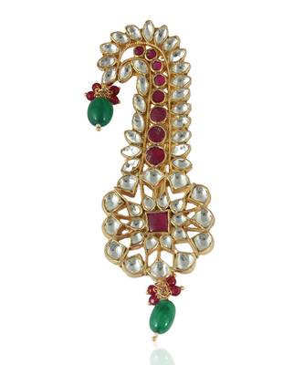 Studded With Pink And White Jadtar Stones Kilangi With Green Drop Hangings 1