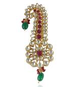 Studded With Pink And White Jadtar Stones Kilangi With Green Drop Hangings