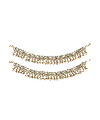 White Jadtar Stone Payal With Hexagon Shape Stones 1
