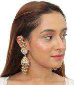 White Jadtar Small Jadtar Stone Earrings Jhumki With White And Green Hangings Ear Chain Attached