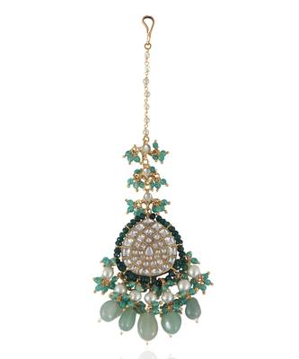 White Tikka Green Moti Work And Sea Green Beads With Pearl. 2