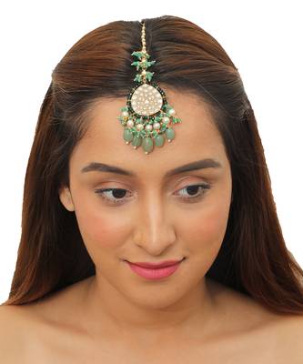 White Tikka Green Moti Work And Sea Green Beads With Pearl. 1