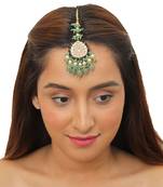 White Tikka Green Moti Work And Sea Green Beads With Pearl.