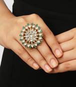 White Jadtar And Light Green Beads Floral Ring
