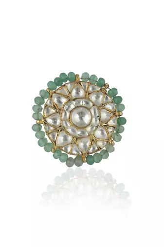 Sea Green White Jadtar Stone Ring