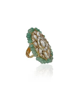 Sea Green White Jadtar Stone Ring 3