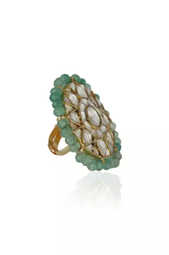 Sea Green White Jadtar Stone Ring