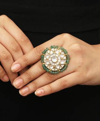 Sea Green White Jadtar Stone Ring 1