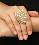 White Moti With Jadtar Stone Ring