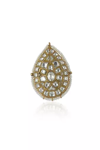 White Moti With Jadtar Stone Ring