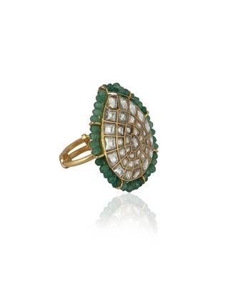 White Jadtar Stones Sea Green Ring 3