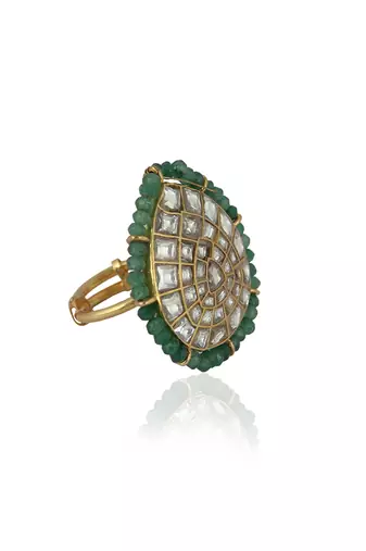 White Jadtar Stones Sea Green Ring