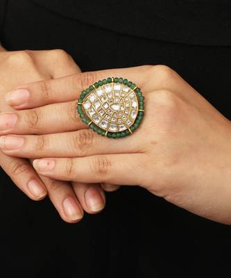 White Jadtar Stones Sea Green Ring 1
