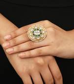 Ovel Shape Ring With Green And White Stones