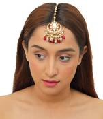 White Jadtar Stone Maangtika Beaded With Pearls And Ruby Beads