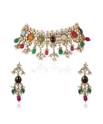Navratan Pearl String Small Choker Set 2