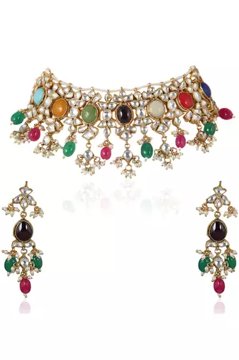 Navratan Pearl String Small Choker Set