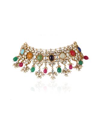 Navratan Pearl String Small Choker Set 3