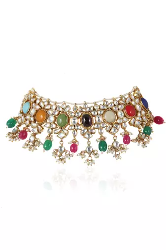 Navratan Pearl String Small Choker Set