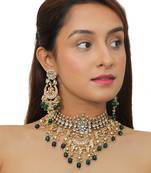 White Jadtar Stone Necklace Set With Green Beads