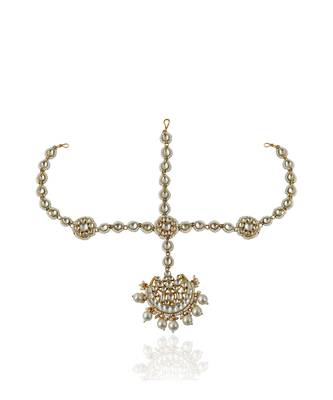Single Line White Hairband With Pearl Tikka 2