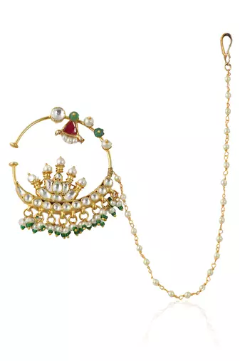 Lotus Design White Jadtar Stone Nath