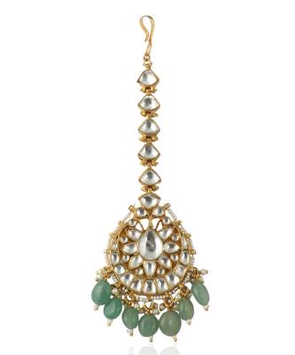 White Stone Tikka With Beaded Sea Green Beads 2