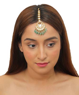 White Stone Tikka With Beaded Sea Green Beads 1