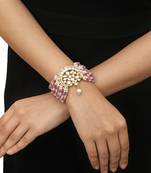 Chand Shaped Beaded Small White And Pink Pearl Line Bracelets