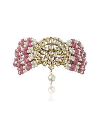 Chand Shaped Beaded Small White And Pink Pearl Line Bracelets 2