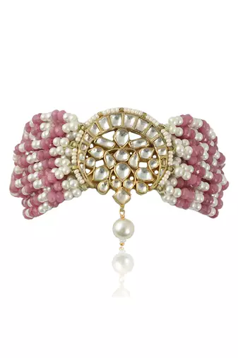 Chand Shaped Beaded Small White And Pink Pearl Line Bracelets
