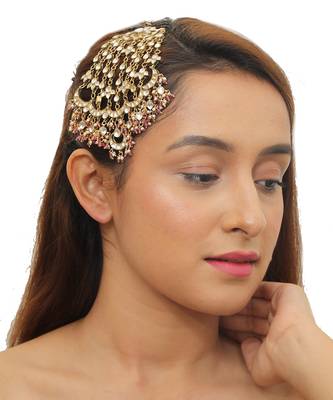 Passa Studded White Jadtar Stones, Beaded With Light Pink Beads 1
