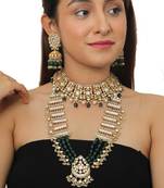 White And Green Double Layered Necklace Set
