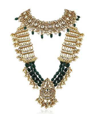 White And Green Double Layered Necklace Set 3