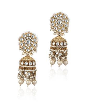 White Flower With Jadtar Stone Necklace Set 4