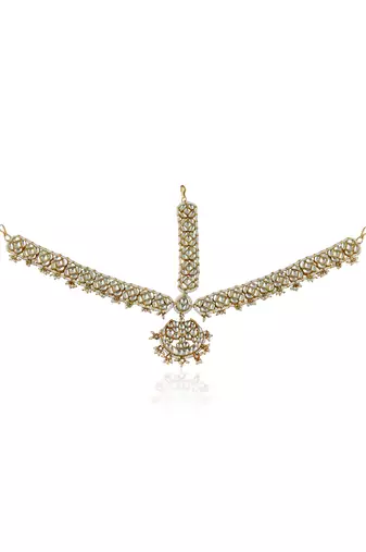 Flower Work With White Jadtar Stone Mathapatti